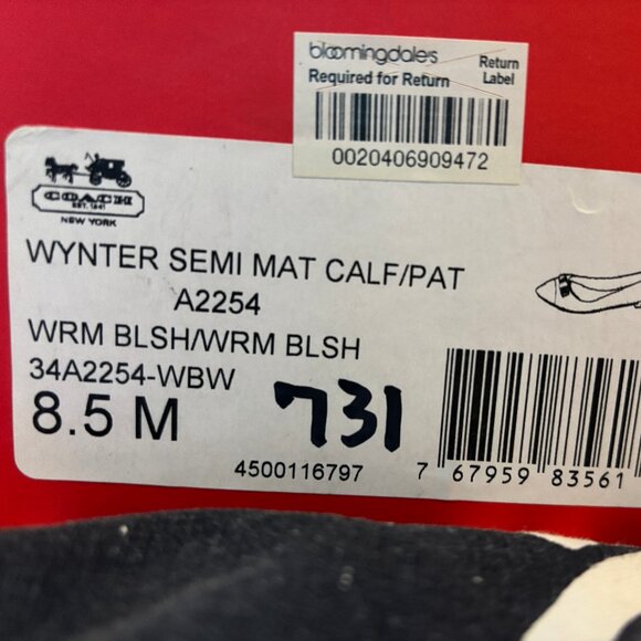 Coach "Wynter" flats in blush leather, patent toe caps, gold bows, size 8.5 - Picture 7 of 7